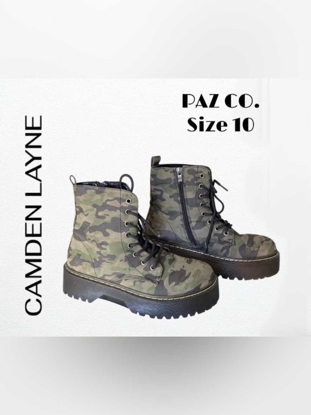 PAZ CO. Camouflage Lace-Up Platform Combat Boots - Green/Black - Picture 2 of 6